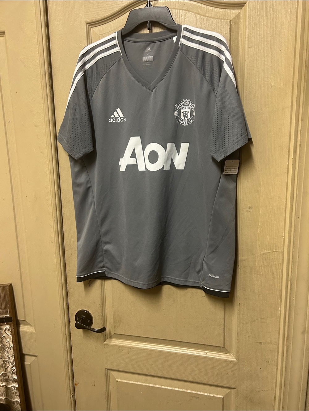 adidas Grey Manchester United Training Tee with White Accents